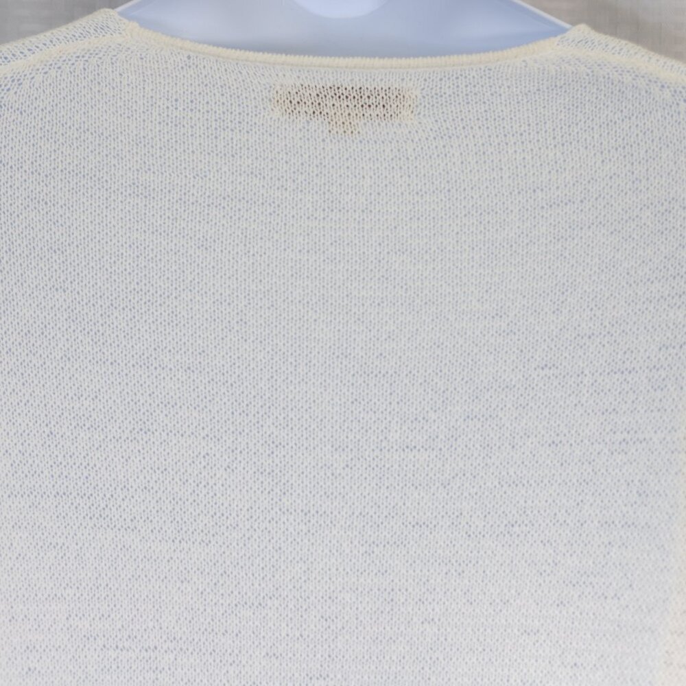 Ann Taylor Loft Size L White Knit Summer Sweater Bell Sleeve, V-neck Cotton - Picture 8 of 10